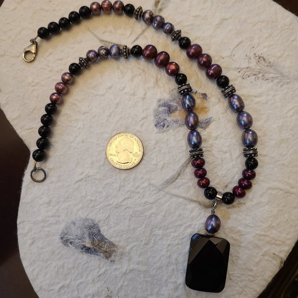 Men's Faceted Black Onyx & Fresh Water Pearl